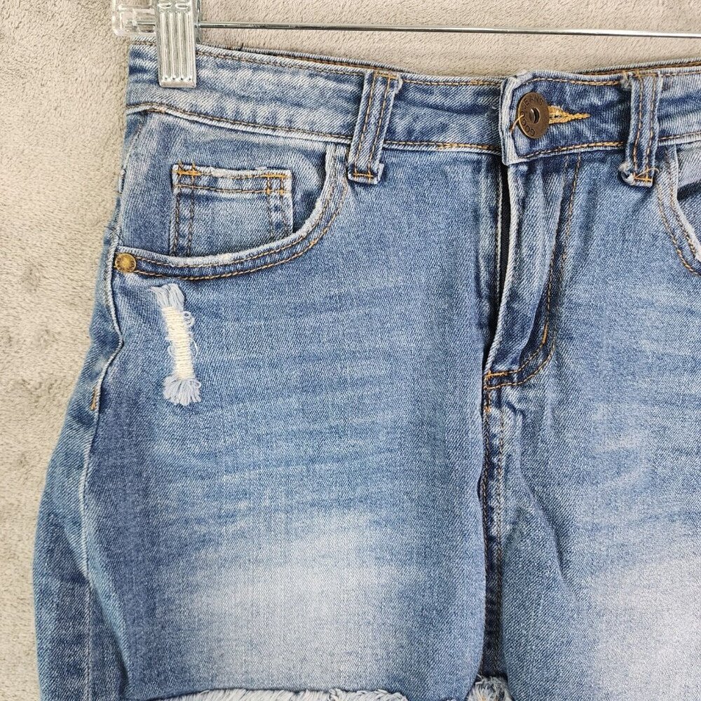 Womens Gogo Jeans Blue Denim Skirt Distressed Cuffed Raw Hem Size 1 - Picture 4 of 12